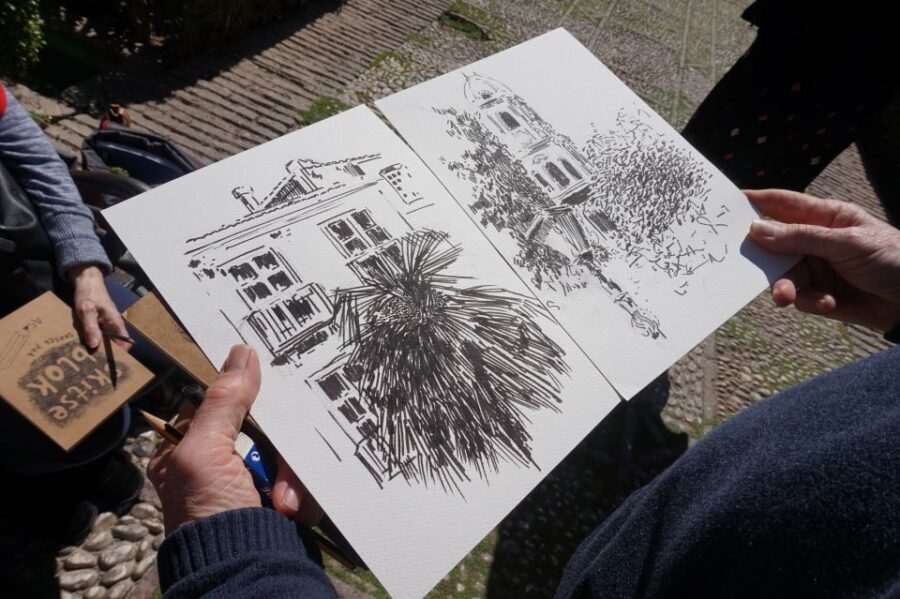 Malaga: Drawing & Painting Lesson Outdoors - The Real Lesson: Drawing Live with Watercolor, Pastels, Markers, and Charcoal