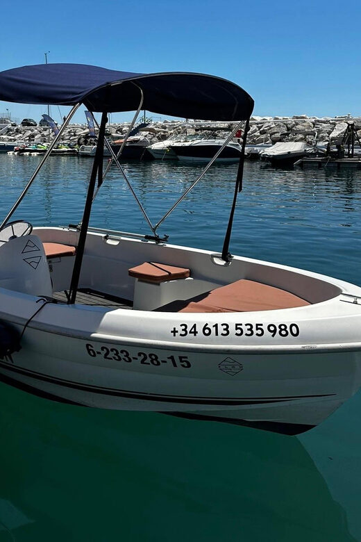 Marbella: Puerto Banús Boat Rental with No License Needed - Your Time at Sea: Float, Swim, Photo Moments, and Bluetooth Tunes