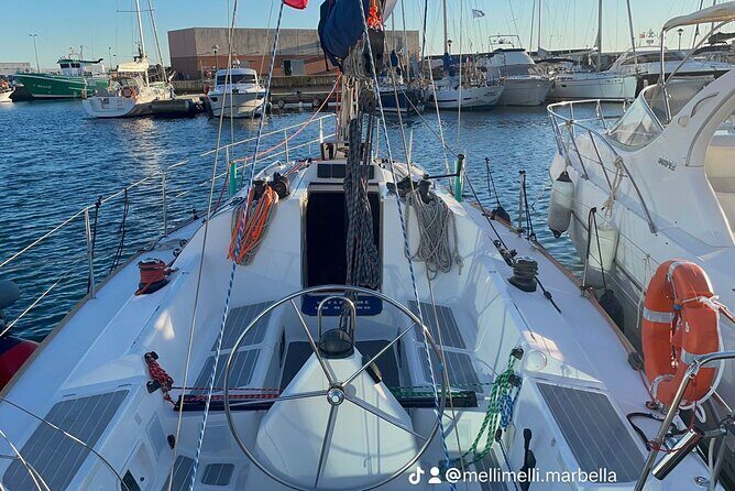 Marbella- sunset from a sailboat with drinks - Onboard Water Time: Snorkeling Equipment, Paddle Surfboard, and Fishing Gear